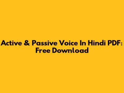 Active & Passive Voice In Hindi PDF: Free Download