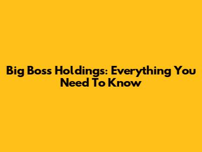 Big Boss Holdings: Everything You Need To Know