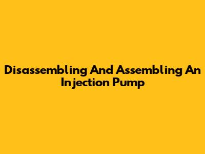 Disassembling And Assembling An Injection Pump