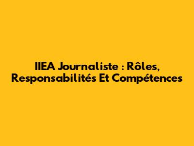 IIEA Journaliste : Rôles, Responsabilités Et Compétences