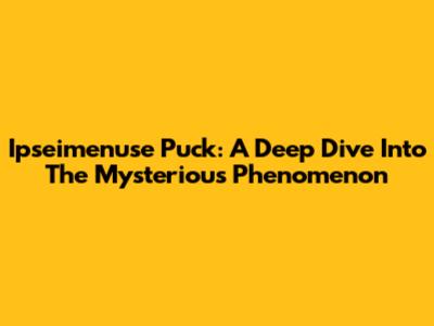 Ipseimenuse Puck: A Deep Dive Into The Mysterious Phenomenon