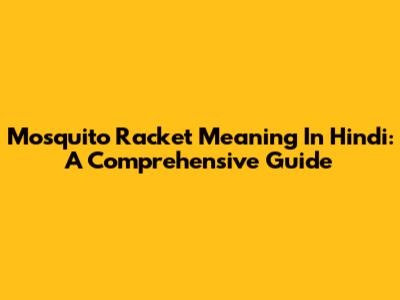 Mosquito Racket Meaning In Hindi: A Comprehensive Guide