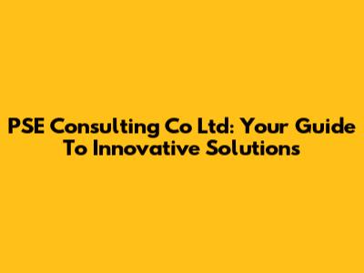 PSE Consulting Co Ltd: Your Guide To Innovative Solutions